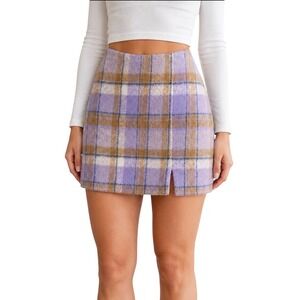 Plaid Skirt Textured Lavender Brown Fully Lined‎ Preppy Size Small